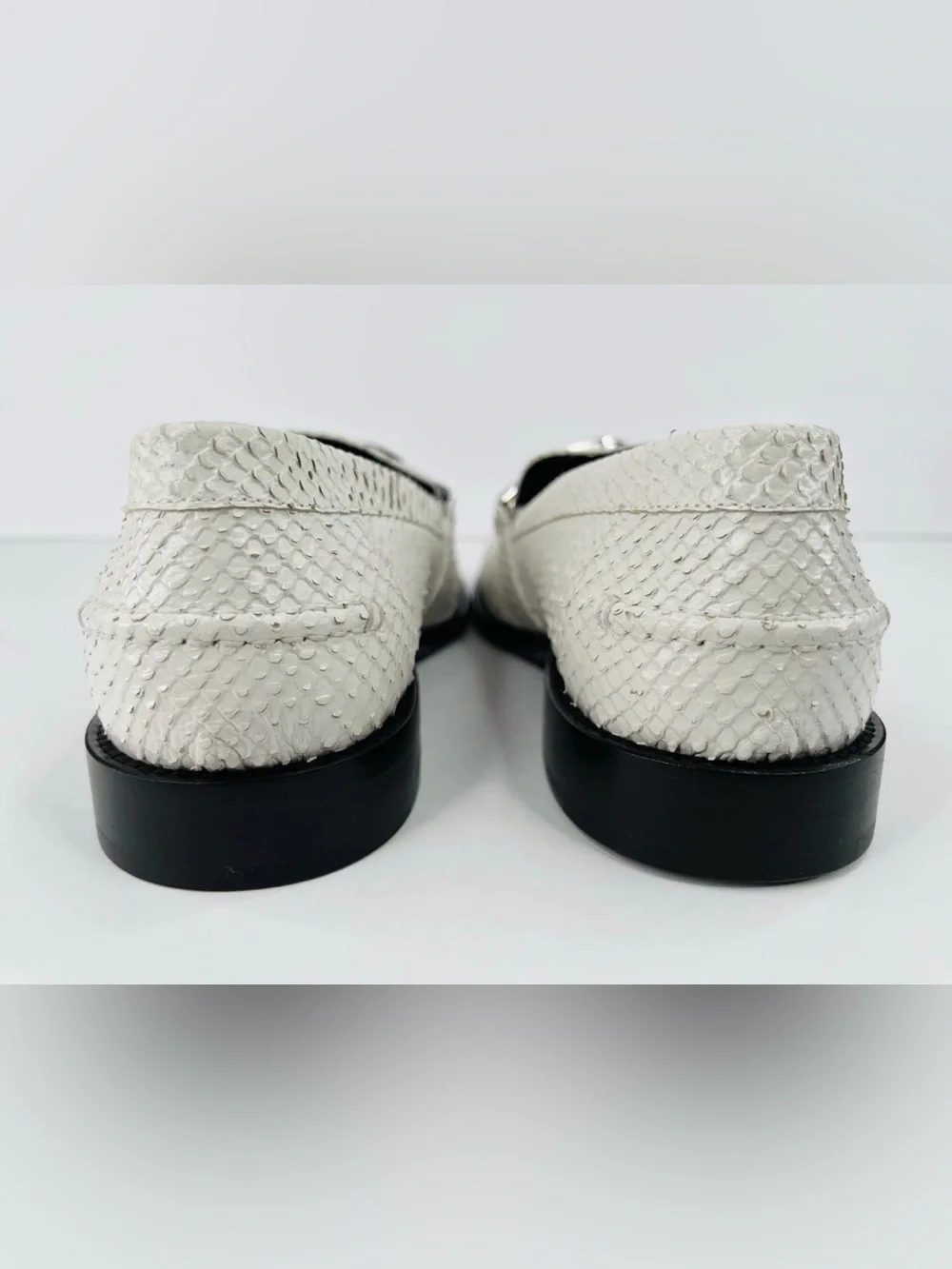 Burberry Tower Loafer Horsebit White Textured Leather Flat Women Shoes EU 40